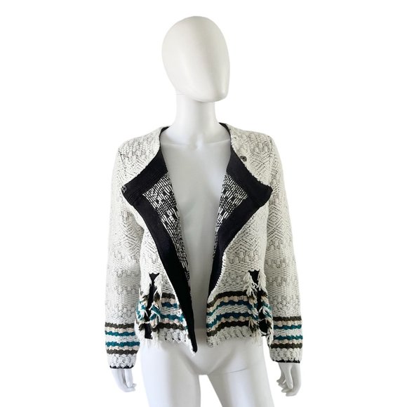 Leo & Sage Cotton and Wool Blend Knit Moto Jacket Blazer Cream Large - Picture 2 of 5